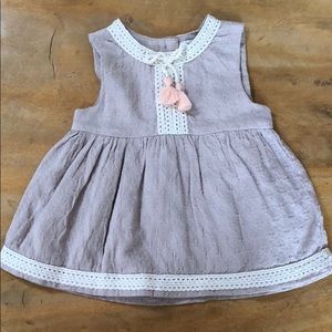 Mauve colored dress with lace trim